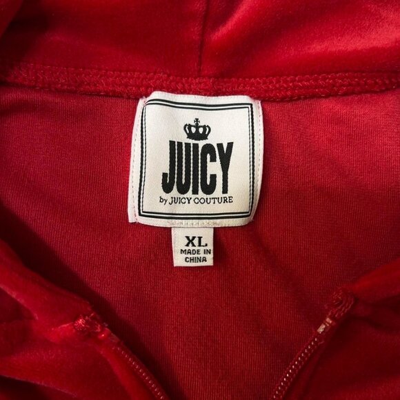 Juicy By Juicy Couture Red Velour Zip Hoodie XL Gold Glitter Logo Track Jacket - Picture 8 of 9